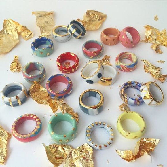 Handmade Black & White Porcelain Ring 💛 - Picture 1 of 4